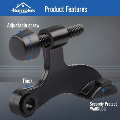 Super Sturdy Hinge Pin Door Stoppers 36 Pack Adjustable Wall Savers With Thick Rubber Cushions Fast Hassle Free Setup Silent Swing showing adjustable screw and thick padding.