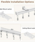 Heavy Duty Ceiling Curtain Track System White 6 To 9 Ft Easy Install Ceiling And Wall Mount Rail With Ultra Quiet Smooth Gliding 3 Ft Sections Each Featuring 10 High Quality Rollers For No Fuss Drapes In Living Room Bedroom Or Home Theater wall and ceiling mount brackets