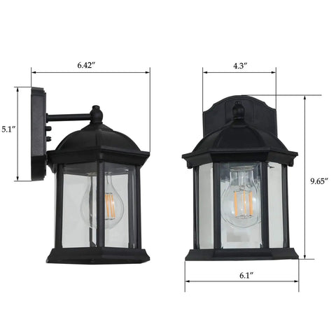 2 Pack Black Outdoor Wall Lanterns For Front Porch And Exterior Spaces, Weatherproof Aluminum Sconce Lights With Clear Glass