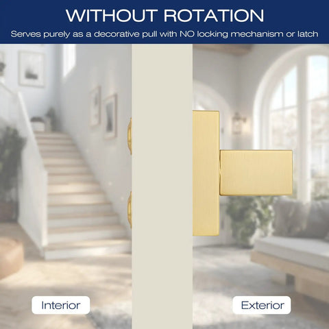 Gold Dummy Door Lever Handles Set Of 6 For Interior Doors And Closets No Latch Or Lock, side view of satin brass handle
