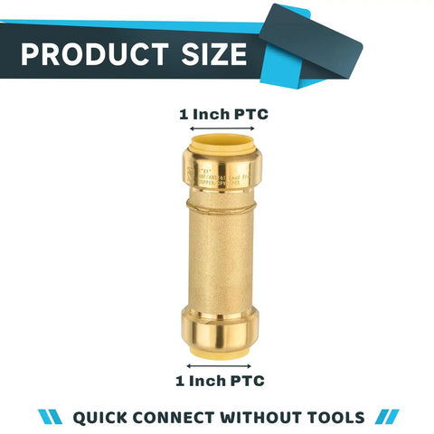 One Inch Push To Connect Pipe Coupling Pex Cpvc Copper 50 Pack Lead Free Brass Quick Install Plumbing Fittings size view.