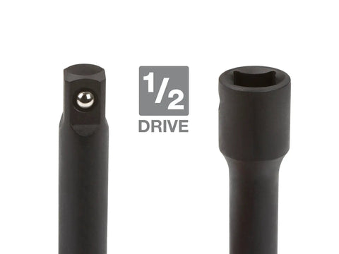 Half Inch Drive Impact Extension Set, Three Piece Kit With 3, 6, And 8 Inch Lengths For Hard To Reach Fasteners, spring detent visible