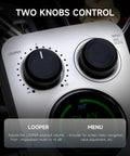 Close-up of two knob controls on an All In One Drum Looper And Guitar Pedal With Hundred Memory Slots And Three Hundred Minutes Of Total Recording Time