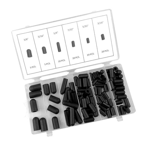 Awesome 80 Piece Rubber Vacuum Line Hose Boot Assortment Kit Set For Cars That Looks Fresh And Fights Leaks To Keep Your Engine Running Smooth With Easy Install And Perfect Factory Fit Specs. black rubber caps in sizes 3/8 to 3/16 in organizer