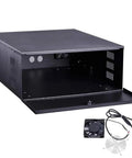 Heavy Duty 16 Gauge DVR Security Lockbox With Cooling Fan Black Finish 24 by 21 by 7 Inches with lockable top cover and cable pass-through knockouts