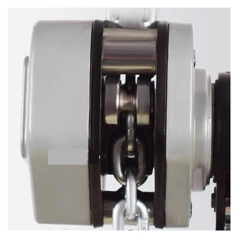 Close-up view of the gear mechanism on a Compact Aluminum Alloy Hand Chain Hoist With Lever Lifting Tackle 0.25 Ton Capacity And 1.5 Meter Height.
