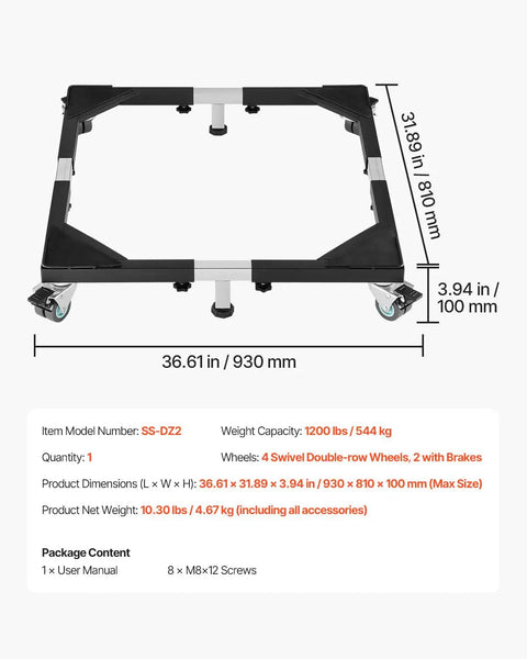 Heavy Duty Appliance Dolly For Washer Refrigerator And Dryer Up To 1200 Lbs With Locking Twin Wheels Steel Frame Adjustable Stand Base