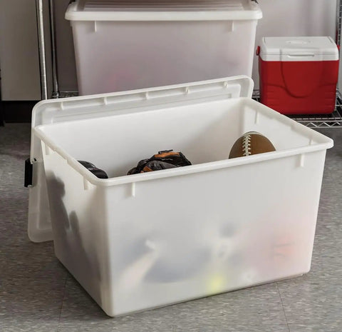 Big Time Rock Solid Clear Plastic Storage Bins With Heavy Duty Buckle Clasps And Secure Stackable Design For Massive Home Organization And Long Term Gear Hauling