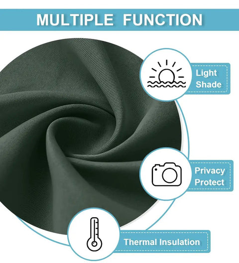 Easy No Drill Install French Door Curtain Panel, dark green fabric texture, multiple function features for patio doors.