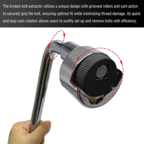 Heavy Duty Stud Extractor Tool 1/4 To 3/4 Inch 6 To 19mm for Broken Bolts, showing handle with knurled roller and cam lock.
