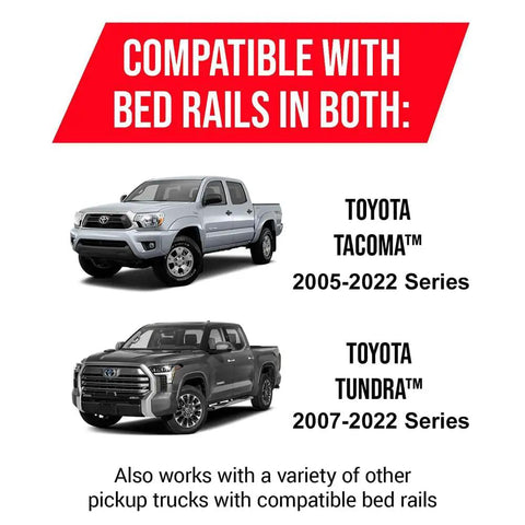 Image showing compatibility of Heavy Duty T Slot Nuts And Bed Rails Cleats For Toyota Tacoma And Tundra Pickups with trucks.