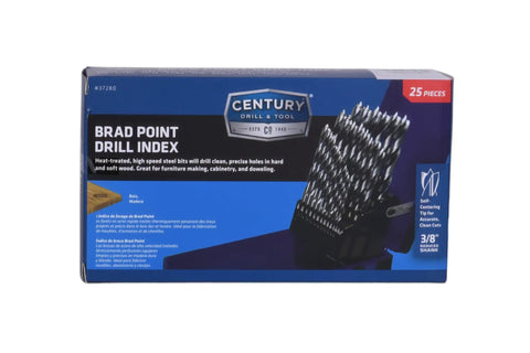 25 Pc HSS Brad Point Drill Bit Set For Woodworking Pro Grade Bits For Heavy Duty Clean Holes In Furniture, Cabinetry, Doweling