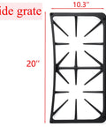 Beefed Up Heavy Duty Cast Iron Burner Grate Replacement For Gas Ranges Matte Enamel Finish Durable Top And Side Grates Easy To Clean Protects Cookware Fits Most Standard US Stoves 1 Pack side view showing dimensions 20x10.3 inches.