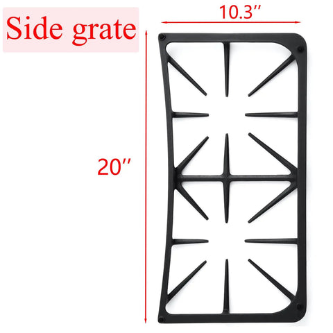 Beefed Up Heavy Duty Cast Iron Burner Grate Replacement For Gas Ranges Matte Enamel Finish Durable Top And Side Grates Easy To Clean Protects Cookware Fits Most Standard US Stoves 1 Pack side view showing dimensions 20x10.3 inches.