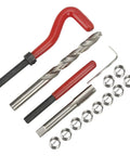 15 Piece M10x1.0x13.5mm Thread Repair Kit with metal drill bit, tap, and threaded inserts for machine repair