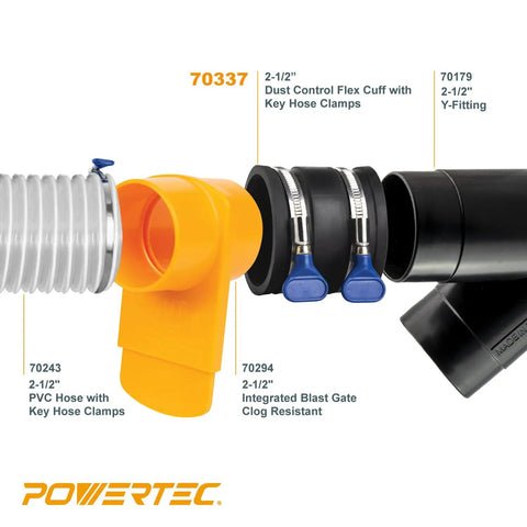 Two And A Half Inch Dust Control Flex Cuff With Adjustable Key Hose Clamps Rubber Cuff Connector For Woodworking Dust Collection Fittings Hose Adapters And Dust Collector Accessories Airtight Seal.