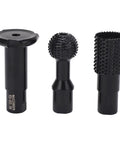 Pro Grade 3 Piece M10 Angle Grinder Rotary Sphere Burr Bit Set For Fast Wood Carving And Smooth Polish On Plastic Or Fiberboard Built Tough With Alloy Steel. Three black burr bits with varying shapes for detailed carving.
