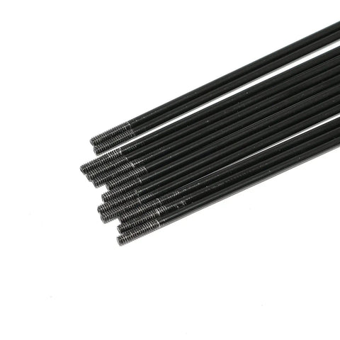 14G MTB Spokes With Nipples, 260mm, 304 Stainless Steel, Black Finish, 12 Pack, metal threads exposed on one end
