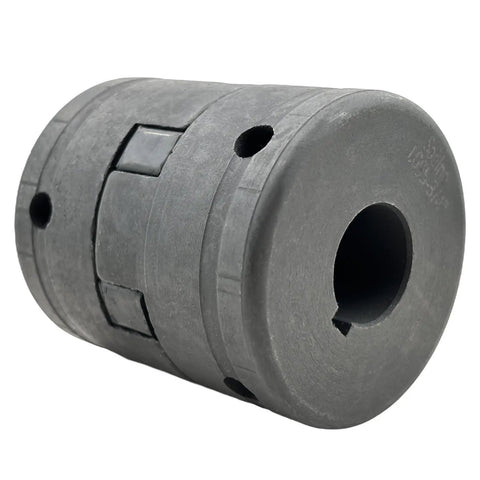 Beefy L-Jaw Coupling Set Flexible 3-Piece, Bore Range 1/2 Inch To 3/4 Inch, Rubber Spider Included, Dual Set Screws, For Log Wood Splitter, Multi Flex L095 Series, HT250 Cast Iron, Corrosion Resistant Drive Shaft Coupler close-up