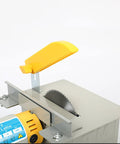 Close-up of a Pro Grade Jewelry Polisher Buffer Bench Lathe Set With Jade Grinder And Flexible Shaft Mini Table Saw, blade detail.