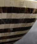 Close-up of SDVantage Round Countertop Basin Sink Bowl, ceramic material with unique striped pattern, 16.5" L X 16.5" W X 5.5" H.