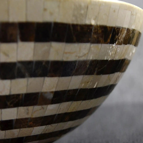 Close-up of SDVantage Round Countertop Basin Sink Bowl, ceramic material with unique striped pattern, 16.5" L X 16.5" W X 5.5" H.