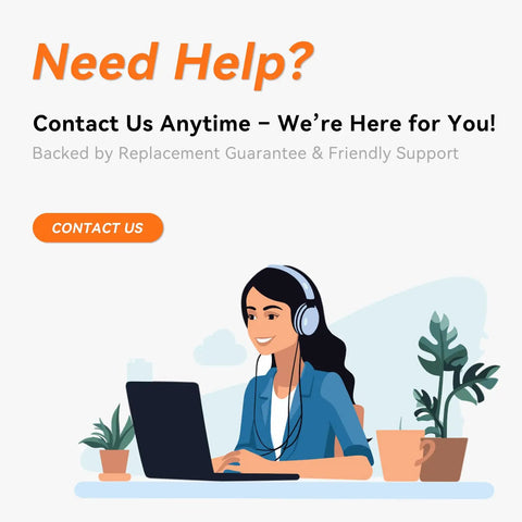 Customer support representative with headphones smiling while working on a laptop, offering help and assistance.
