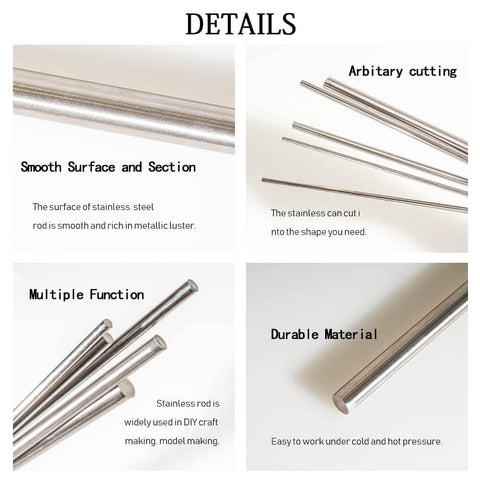 Heavy Duty Five Piece 304 Stainless Steel Rod Set 0.125 Inch Diameter 10 Inch Length for DIY Crafts Metalworking and Industrial Projects