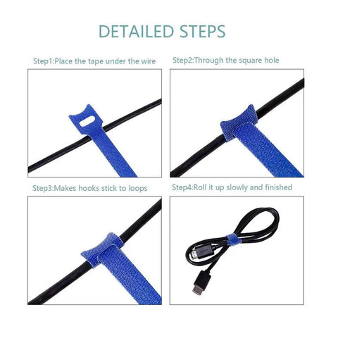 Steps to use Six Inch Reusable Fabric Cable Ties With Hook And Loop 100 Pack Multi Color Cable Organizer Straps