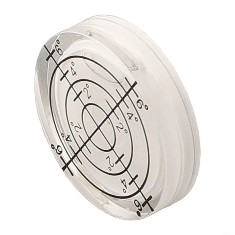 32mm-Round-Bubble Level for acrylic for spirit Gauge 32mm-Round displaying measurement angles in a clear, translucent design.