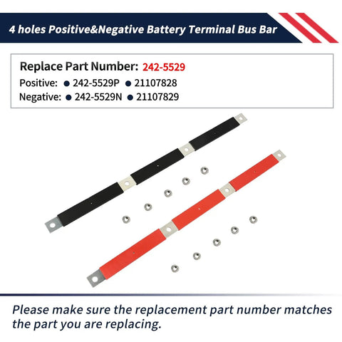 Heavy Duty Positive And Negative Battery Terminal Bus Bar For Volvo Vn Vnl Vnm 2004 To 2019, 4 holes, 2 colors, installed nuts.