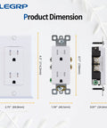 Decorator Wall Receptacle Outlet Tamper Resistant 15 Amp 125V Self Grounding With Wall Plate Included UL Listed Glossy White dimensions