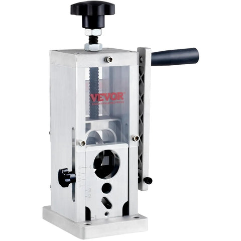 Manual Wire Stripping Machine For Copper 0.06-1.5 Inch Strips With Hand Crank Or Drill Powered Visible Depth Reference No Fuss Portable Aluminum Frame Wire Peeler For Scrap Copper Recycling, showing aluminum frame and hand crank.