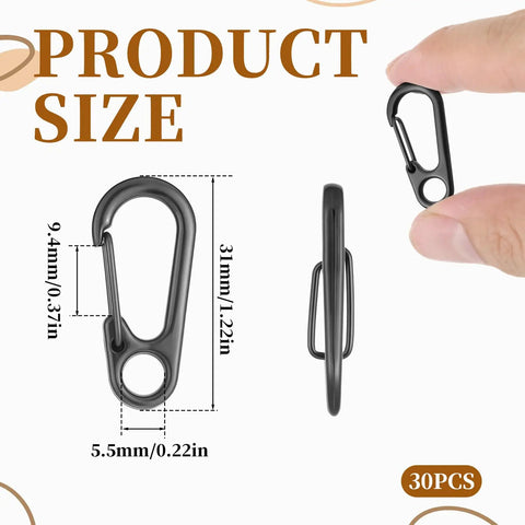 30 Pack Mini Carabiner Clips Keychain Snaps Durable Zinc Alloy Micro Carabiners With Clear Storage Box For Keys Gear Camping Outdoors Black Finish Great For Organizing