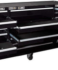 72 Inch 21 Drawer Rolling Cabinet with Rugged Pro Grade Heavy Duty Tubular Locking System, aluminum drawer pulls, open drawers