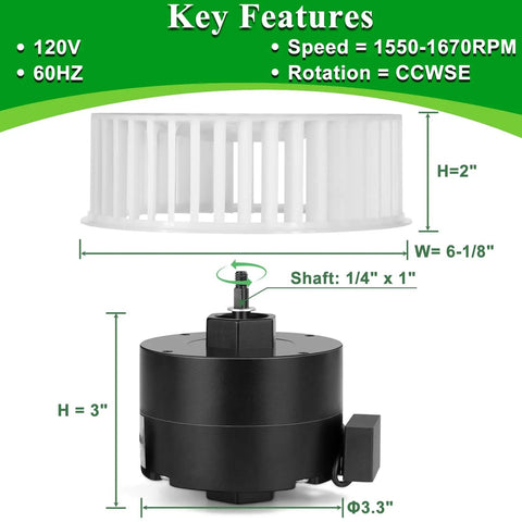 Replacement Bathroom Exhaust Fan Motor And Blower Wheel For Nutone 8662 8662N 8831 8832 8832N 8833 8672 specs