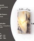 Marble Wall Sconce with Frosted Glass Globe and G4 LED (Rectangular) measuring 3.1in x 3.1in x 7.88in, handmade marble design.