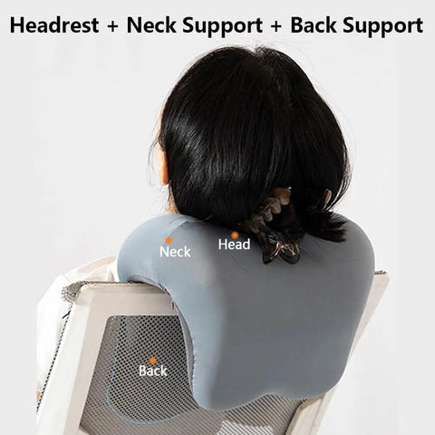 Cozy Ergonomic Office Chair Headrest With Memory Foam Neck Support Pillow on mesh chair, grey