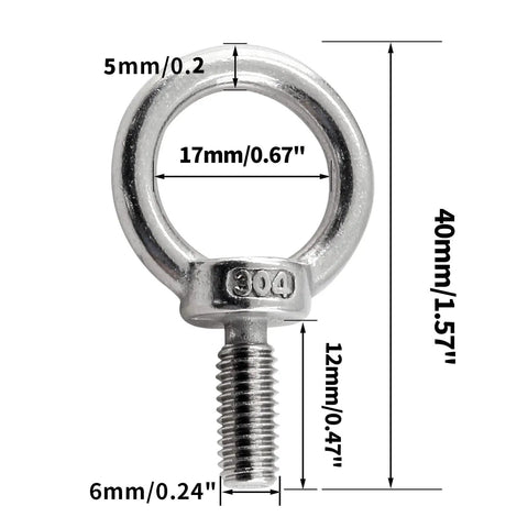 12 Pack M6 Lifting Eye Bolts 304 Stainless Steel Heavy Duty Machinery Shoulder Ring Eye Bolts For Hoisting 6mm Thread 12mm Long