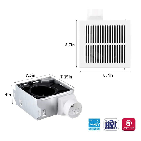 Ultra Quiet Ceiling Mounted Bathroom Exhaust Fan 50 CFM 1.0Sone DC Motor No Attic Access Needed Installation Easy Fit White