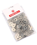 Front view of AOKOLL stainless steel flat washers #10 x 1/2 in, 200 pcs in clear bag