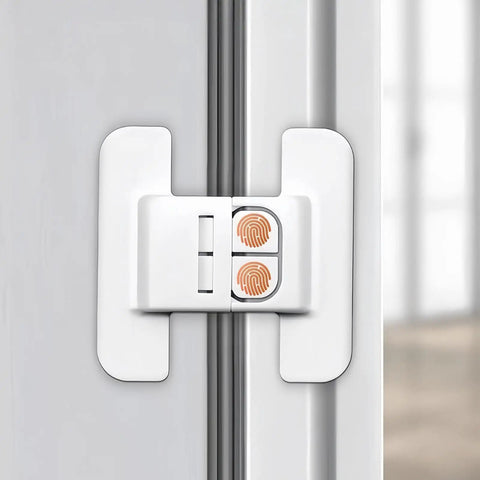 Close-up of Sticky Mount Automatic Fridge Door Closers Set for Cabinets and Drawers Locking Mechanism