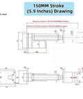 Technical drawing of Heavy Duty 12V Electric Linear Actuator With 150mm Stroke 330 Lb Load And 10mm Per Second Lift Speed
