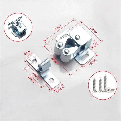 Stainless Steel Cabinet Catch With Dual Wheel Spring Loaded Door Latch Lock Press Type Wardrobe Buckle Kit 50 Pcs with screws