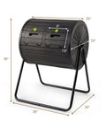 Dual Chamber Compost Tumbler 37.5 Gallon Outdoor Bin BPA Free Rotating Composter With Two Lockable Doors in black.