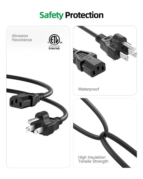 3 Prong AC Power Cord Replacement For Instant Pot And Electric Pressure Cookers Rice Cookers Soy Milk Makers Power Quick Pot Microwaves And Other Kitchen Appliances ETL Listed Copper Core Cable shown with abrasion resistance and waterproof features, ETL certification mark visible.