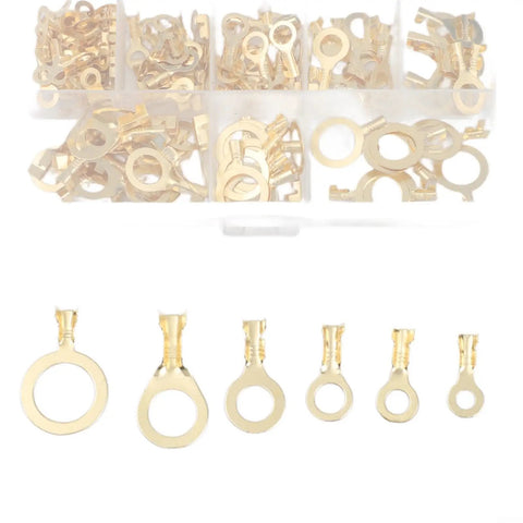 Top Grade 150 Pcs Brass Ring Cable Lug Terminal Kit With M3 To M10 Sizes For Solid Bare Copper Wire Crimping And Easy Home Auto Wiring Projects Inside Neat Clear Storage Box, brass ring terminals set