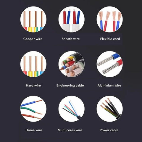 Various cable types including copper, aluminum, and flexible wires for use with Heavy Duty Manual Wire Stripper For Scrap Recycling Adjustable Stripping Machine With Hardened Steel Blade Hand Crank Or Drill Powered Tool For Electrical And Diy Cable Repair Projects.