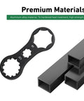 Two Piece Aluminum Front Fork Wrench Set For Bikes, Precision Fit Fork Cap Spanners, mounted on black aluminum frame