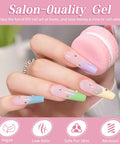 Nine Piece 15ml Gel Nail Polish Set With Macaron Colors Including Light Red Pink Nude And Pastel Shades For Spring, UV LED Soak Off, Home DIY Gel Kit, Non Toxic Formula, Long Lasting Shine And Easy Application; pastel nails holding macaron